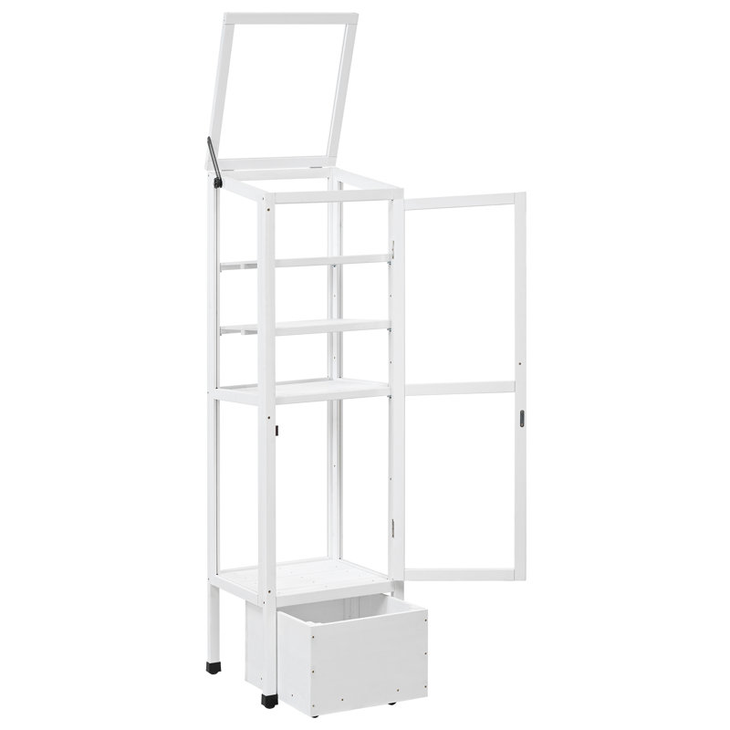 Serre en bois de sapin Jacoby avec rangement et tablettes réglables, Blanc