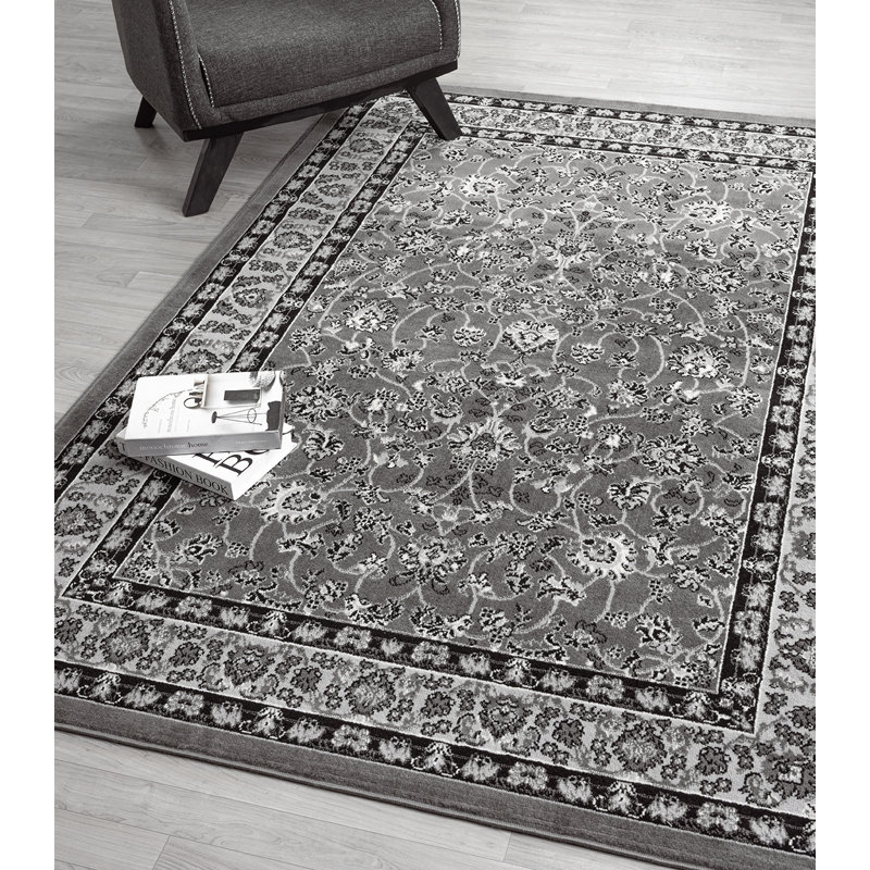 Demico Modern Low Pile Area Rug - Polypropylene Weaving - Jute Backing - Classical Floral Traditional Design Rugs, Grey, 
