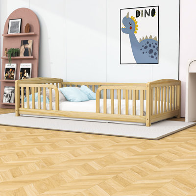 Multi-functional Wooden Floor Bed with Fence