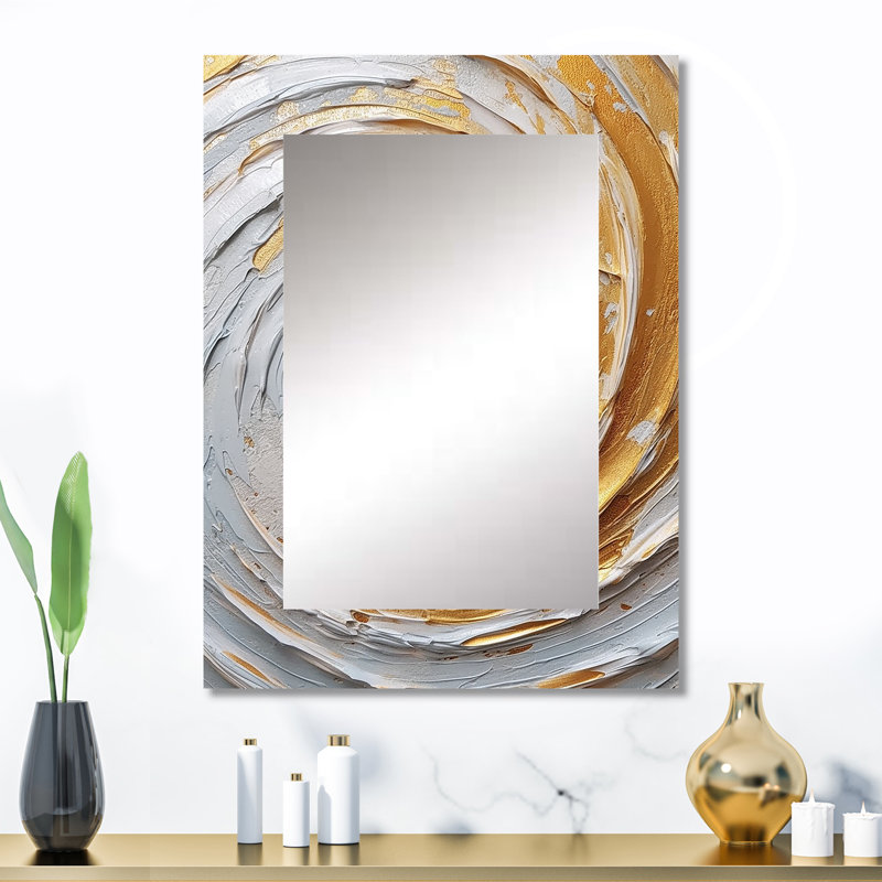 Gold and Cream Enchanted Whirls II - Abstract Spirals Wall Mirror, Modern Decorative Mirror, Printed Metal Art, 32" x 24"