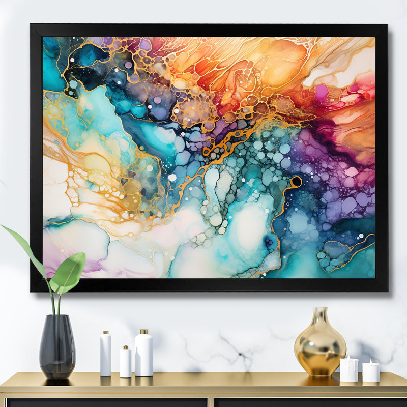 Modern Hurricane Liquid Ink - Storms Canvas Wall Art, Black Single Picture Framed, 30" H x 40" W x 1.5" D
