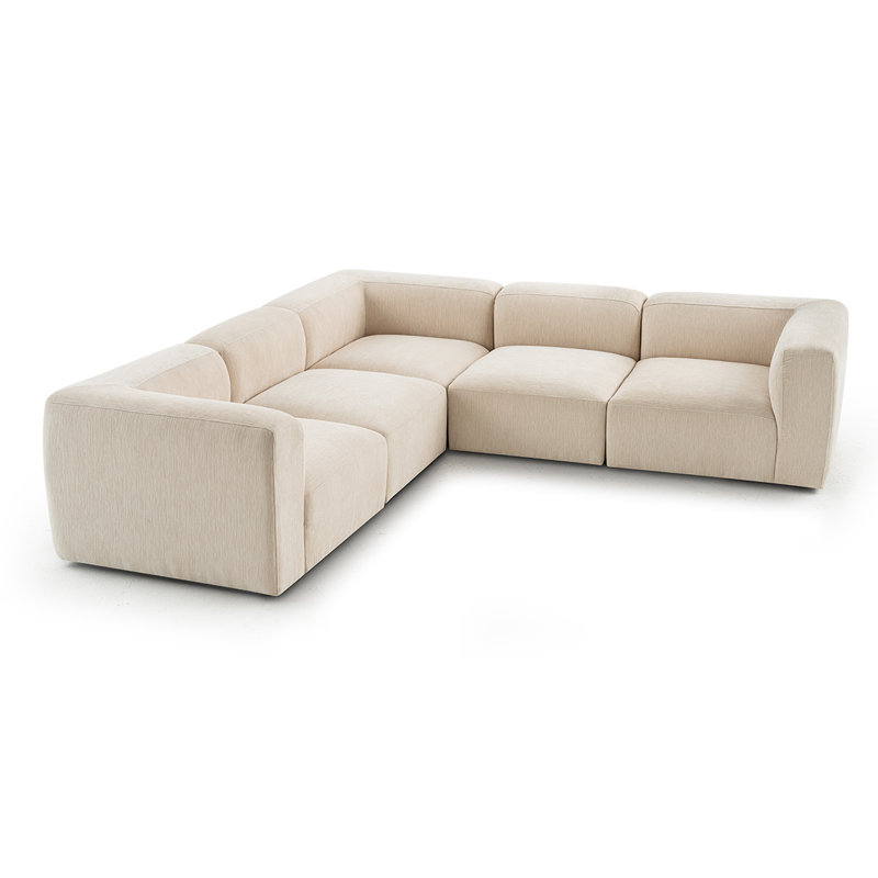 Confesor Chenille Modern L-Shaped Sectional Sofa, Beige Chenille