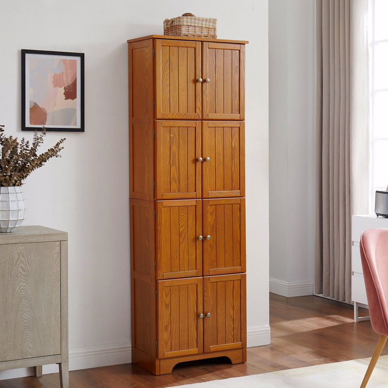 Storage Cabinet, 4", Storage Cabinet 8 Door, 72.4" Tall Tall With Doors And 4 Shelves, Natural