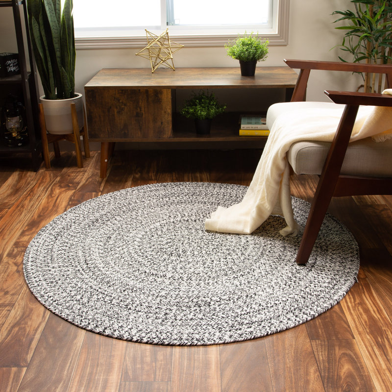 Tapis noir et blanc tressé Ociuso, Rond 4 pi