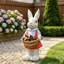 Charmante statue de lapin rose avec pot de fleurs, sculpture de jardin en résine 17 po pour l'extérieur et la maison