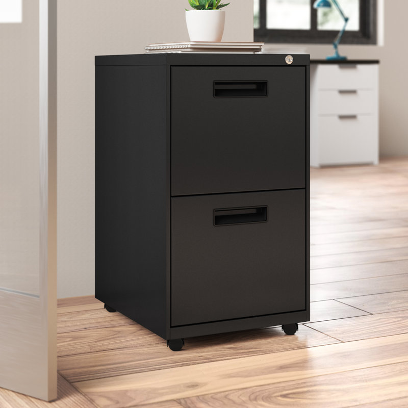 Black 2-Drawer Mobile Steel File Cabinet with Lock