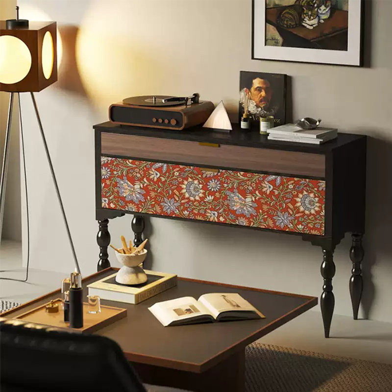 Classical Creative Console Table with Drawers, Black
