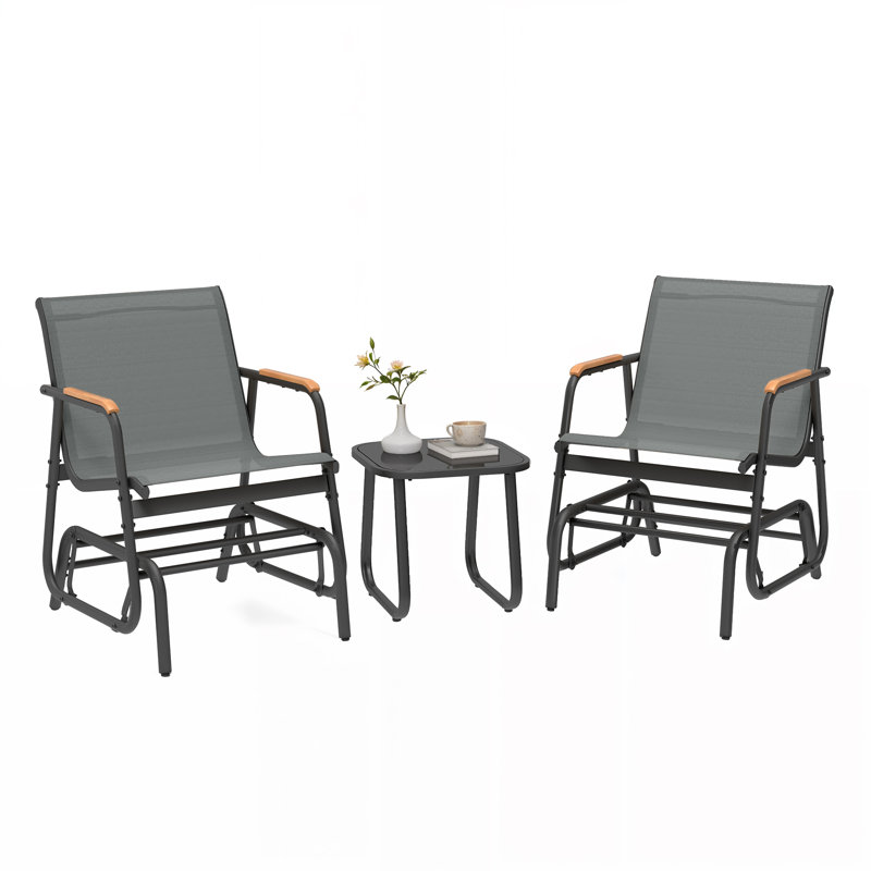 2-Person Gliding Rocking Chairs & Bistro Tea Table Garden Swing Seat Patio, Gray