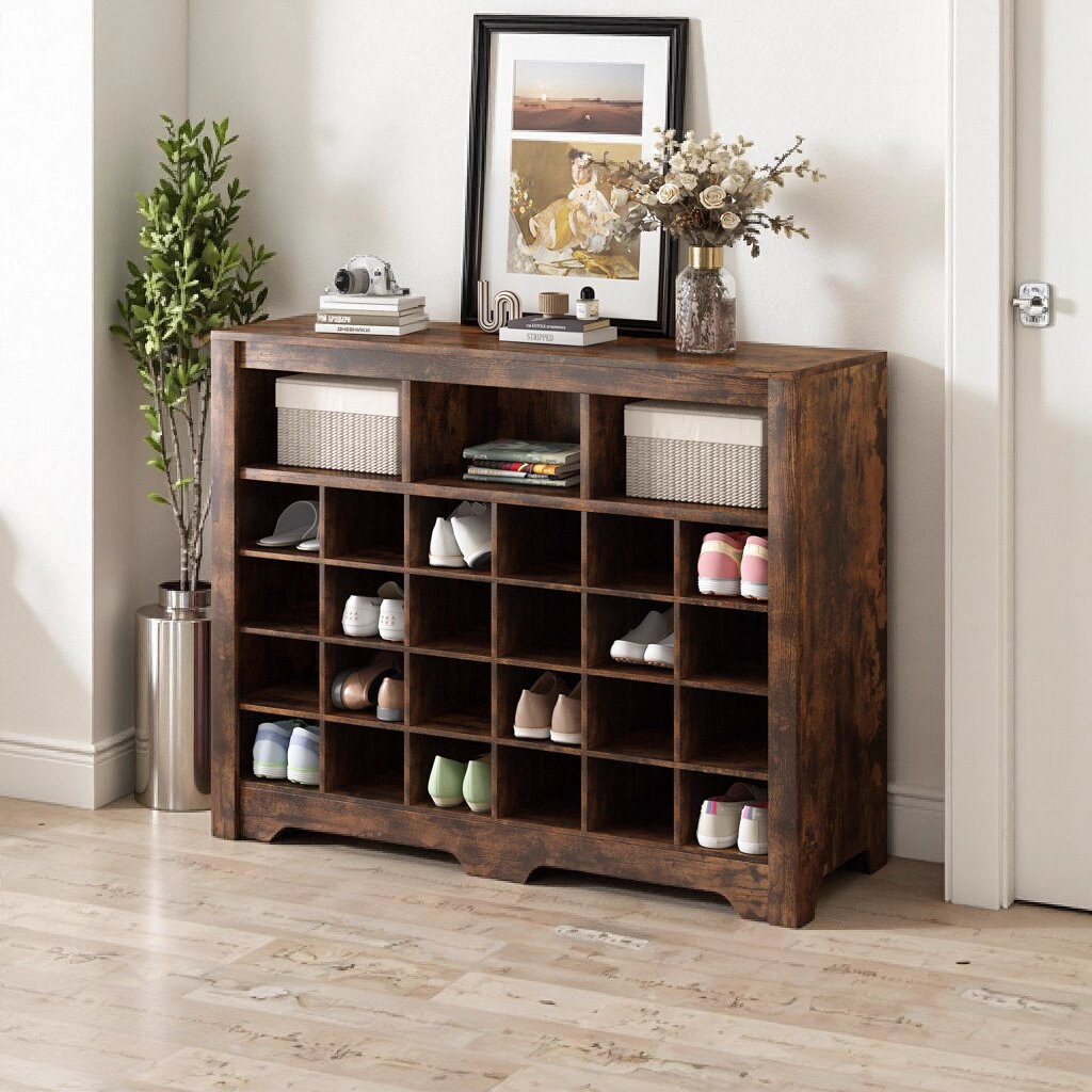 Lark Manor 24-Cubby Modern Shoe Cabinet with Curved Base - White ...