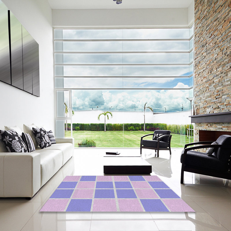 Tapis mauve/bleu à motifs, Carré 6 pi