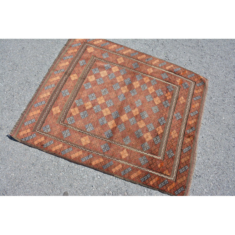 Tapis turcs, tapis frais, tapis antique bleu, tapis de cuisine, tapis rétro, petits tapis de 3,4 x 3,9 pieds