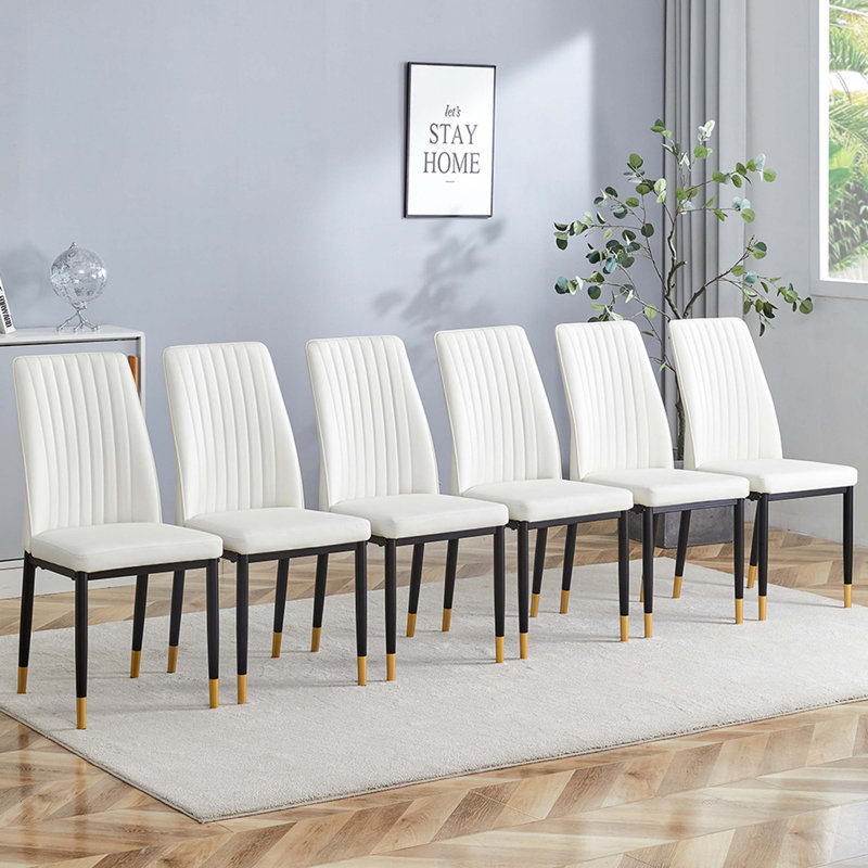 Ensemble de 6 chaises de salle à manger confortables en cuir blanc