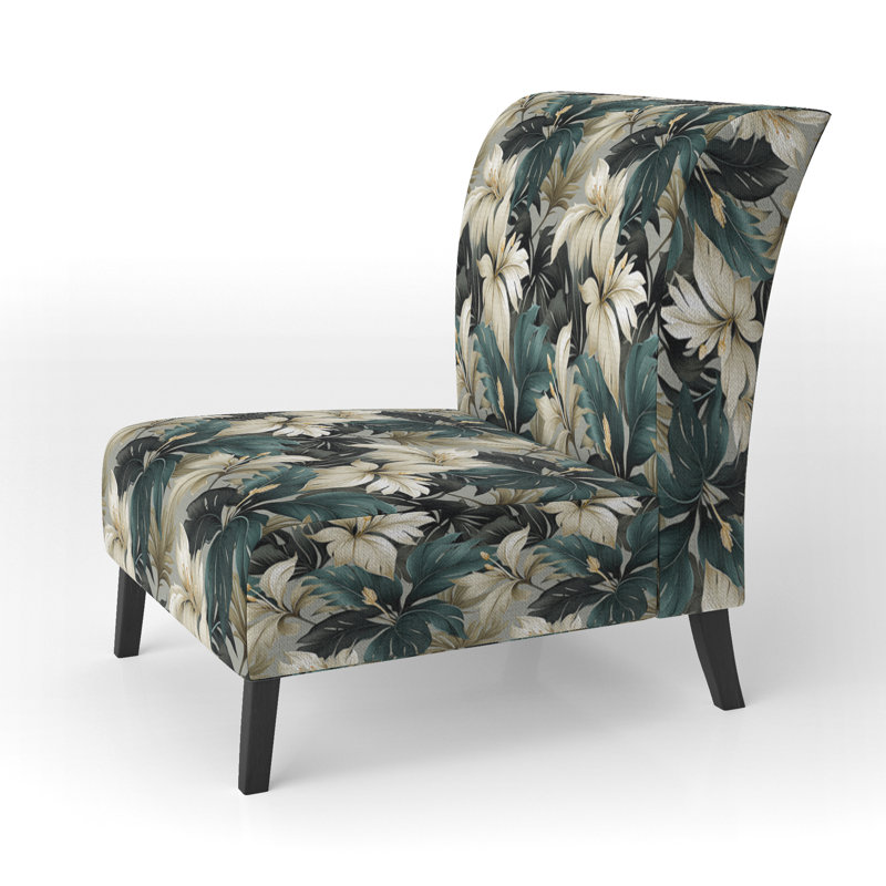 Fauteuil de chambre rembourré C, Motif tropical tropique monochrome V