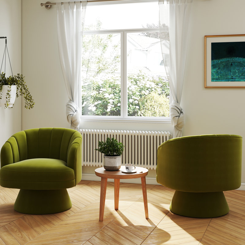 Murrow Velvet Swivel Barrel Chair(Set of 2), Green