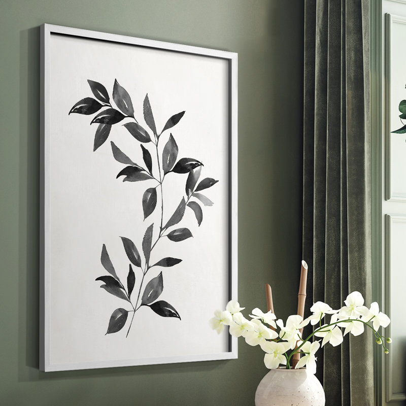 Multi Leaf Montage II Framed Print - Solid Wood, White, 14" H x 11" W