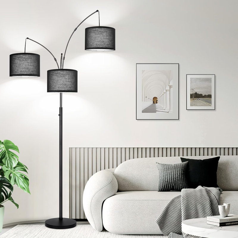 Dimmable Modern Arc Floor Lamp With 3 Adjustable Lights, 80" Tall Tree Lamp For Living Room, Bedroom, Office
