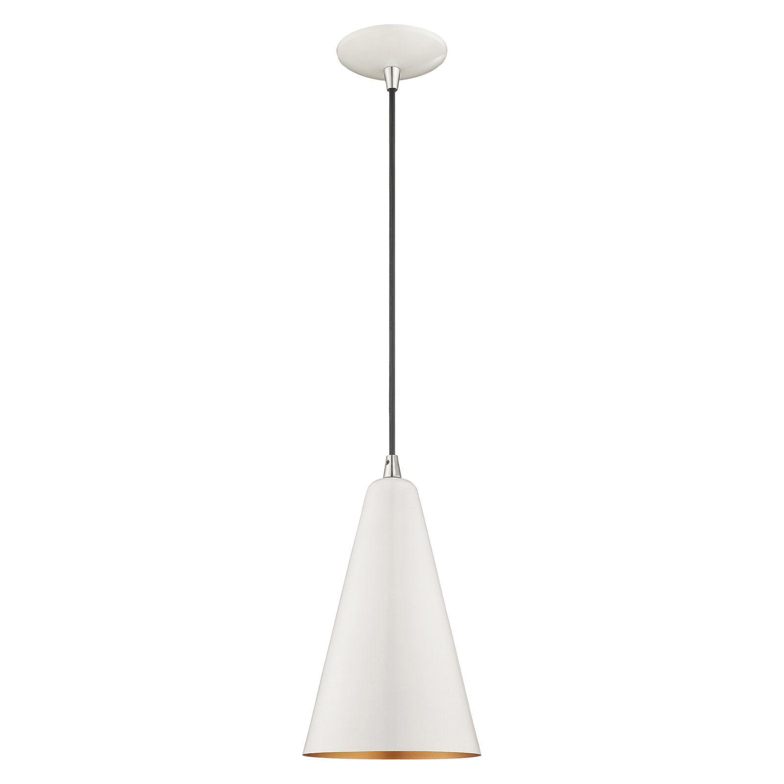 Oaklee Single Light Metal Dimmable Pendant, Shiny White, 12.75" H x 7.375" W x 7.375" D