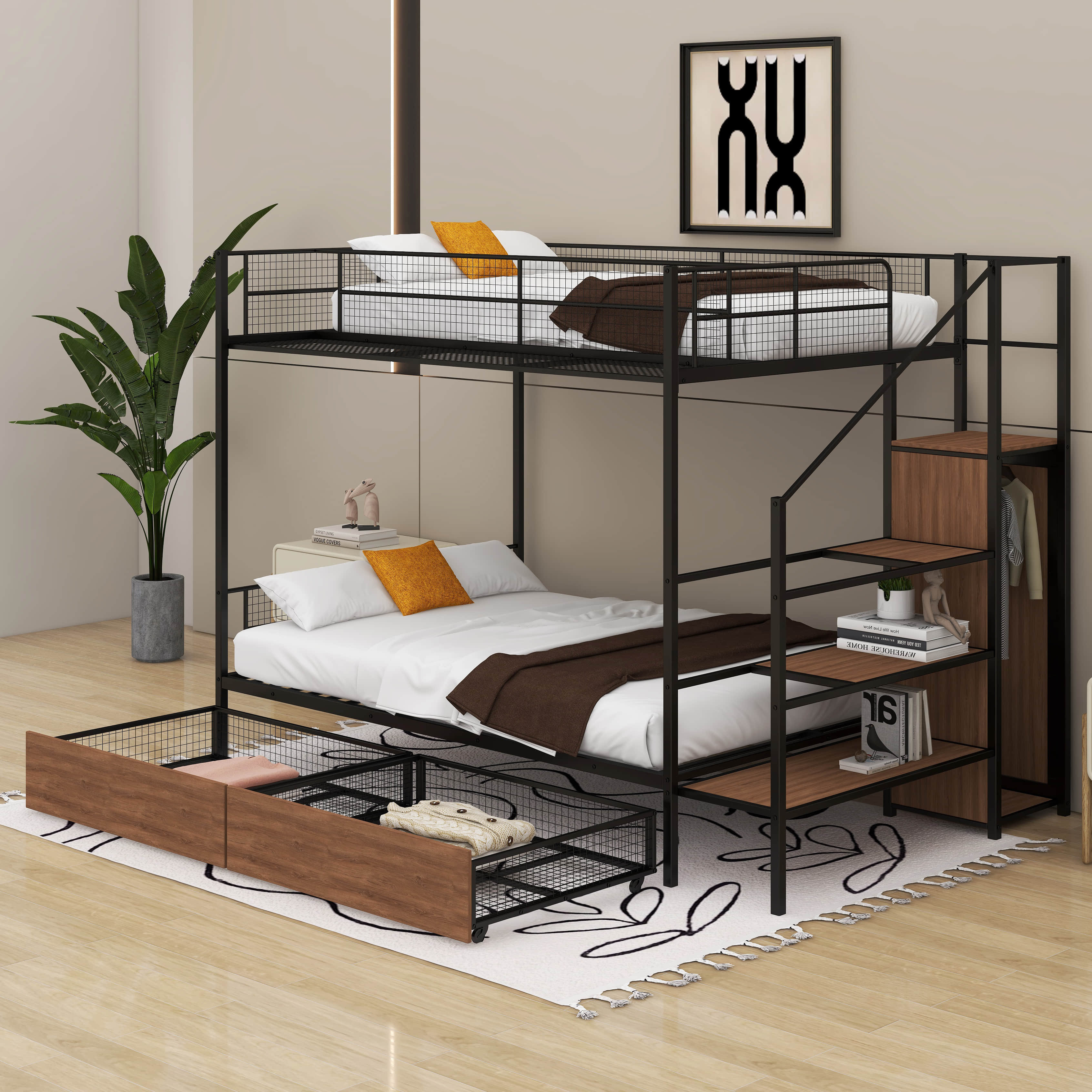 Mason & Marbles Arber Twin Over Full Metal Bunk Bed With Drawer And