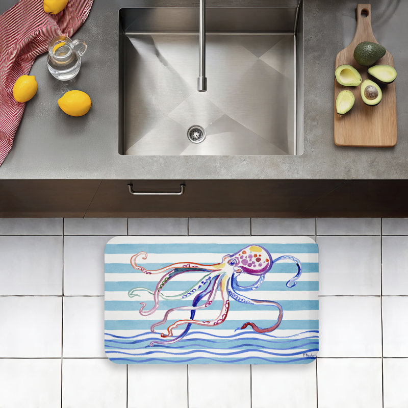 Tapis de sol anti-fatigue Brushstroke, Coup de pinceau, vie marine sur rayures