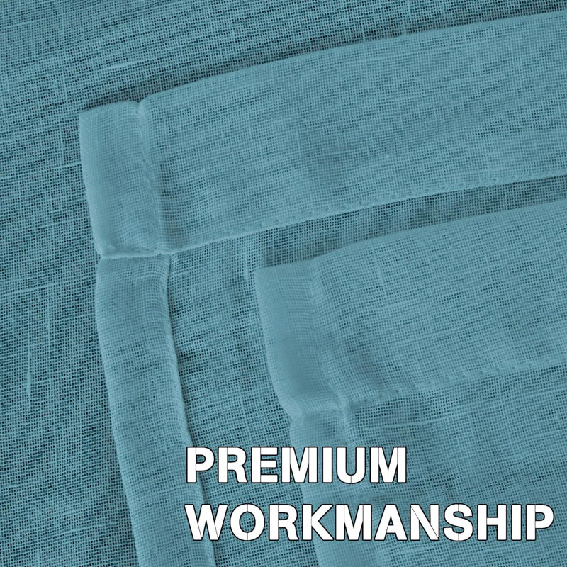 Linen Blend Sheer Curtain Pair, 52" W x 63" L, Turquoise