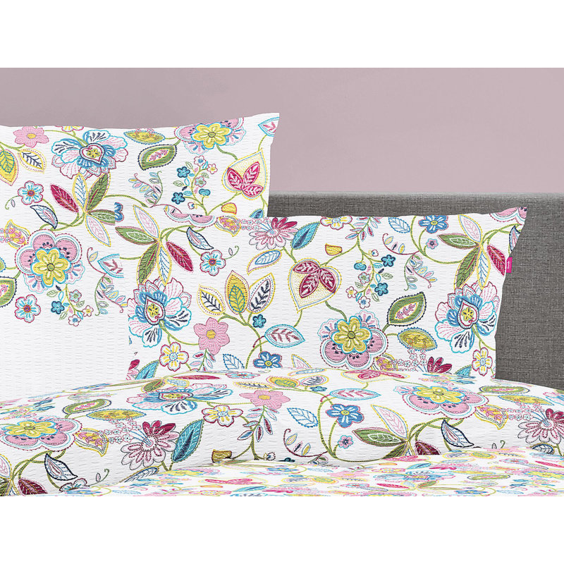 Torneo Duvet Cover Set, Single - 1 Pillowcase (80 x 80 cm), Green/Pink