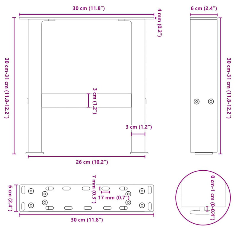 Seaira Coffee Table Legs Steel, Black, 31cm H x 30cm W x 30cm D