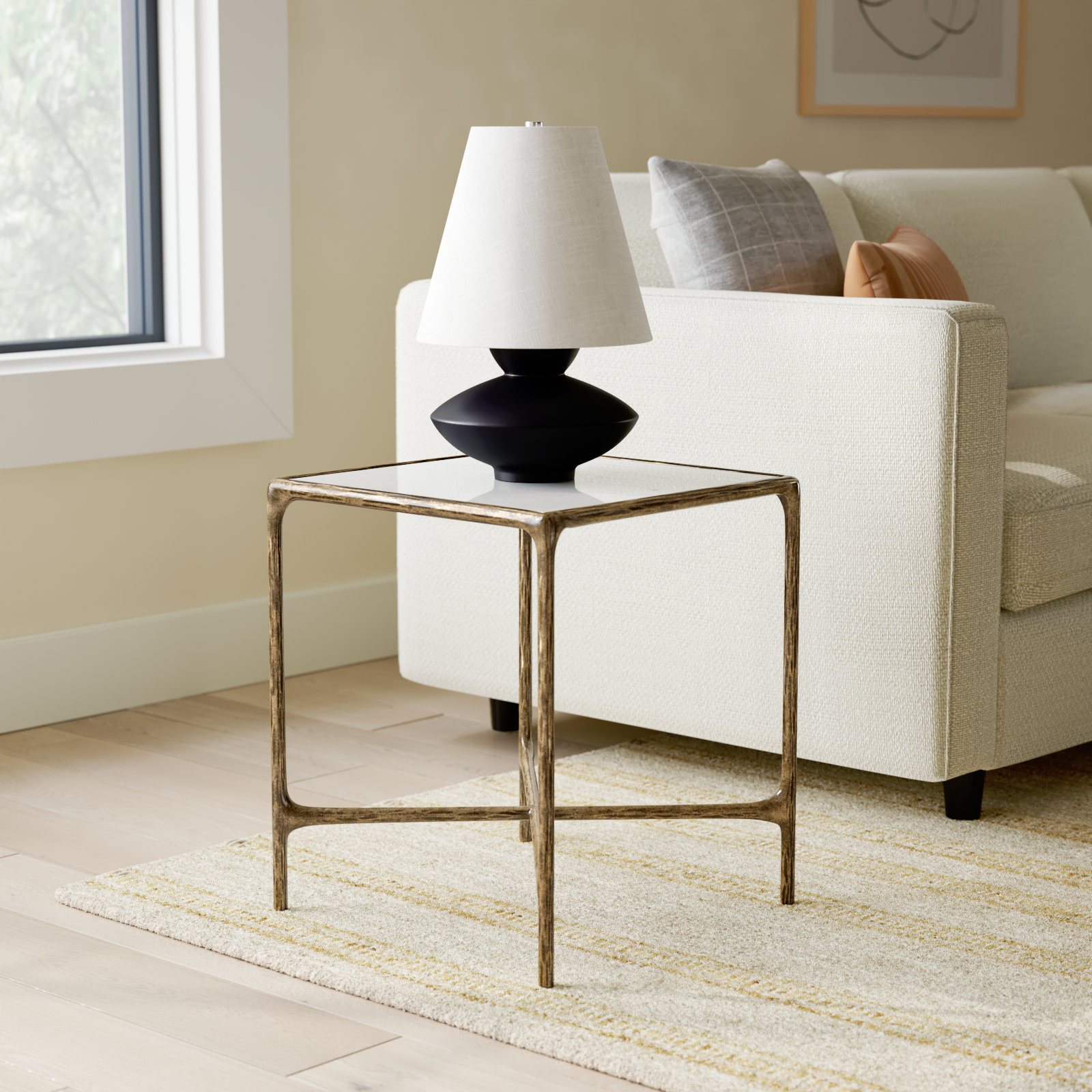 Evelynn 18" End Table, Brass, White Marble