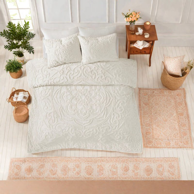 Premium Cotton Chenille Bedding Set, Off-white, Shabby Chic, All-season