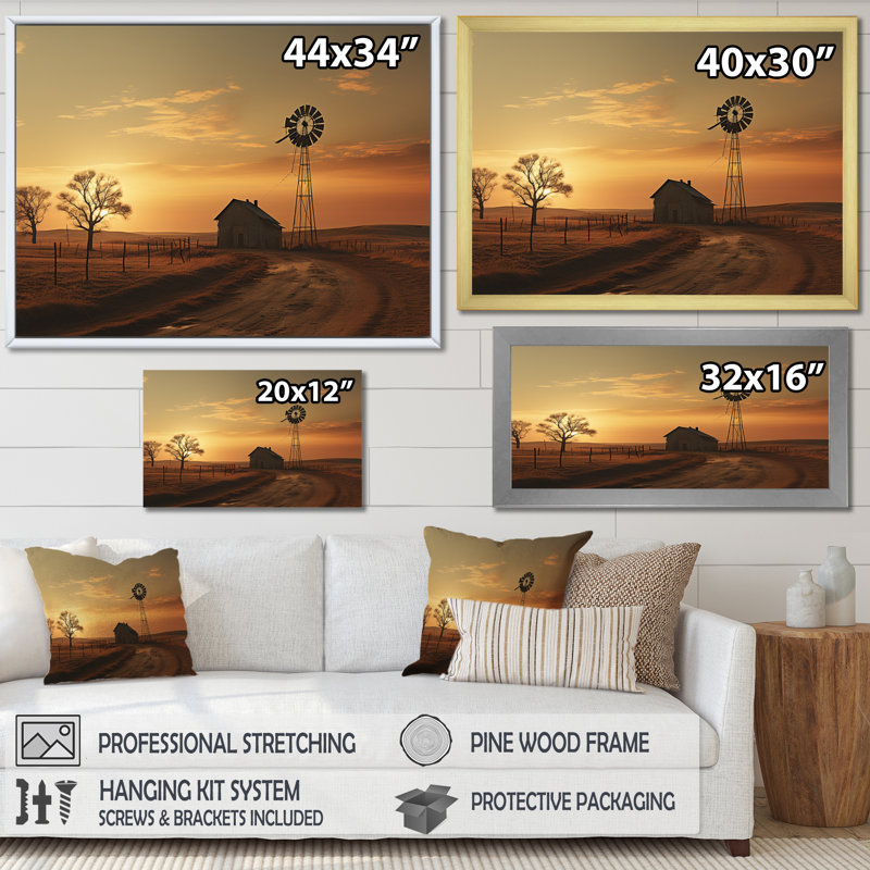Wind Turbines Industrial Landscape I - Wind Turbines Wall Art, H 30 po x l 40 po x P 1,5 po, Encadrement argenté