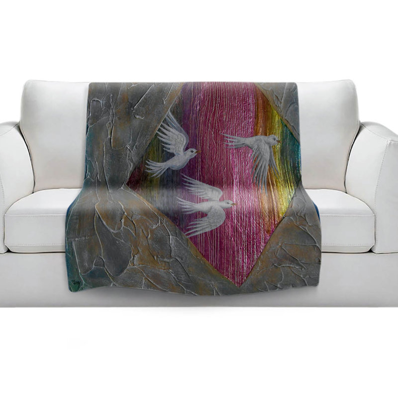 Couverture sherpa doux oiseaux blanc 2, l 51 po x L 60 po