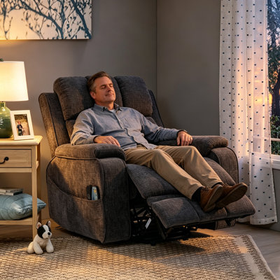  Alhertine 40.00” Liftable Power Recliner with Heating & Massage,hidden storage.Gray Chenille
