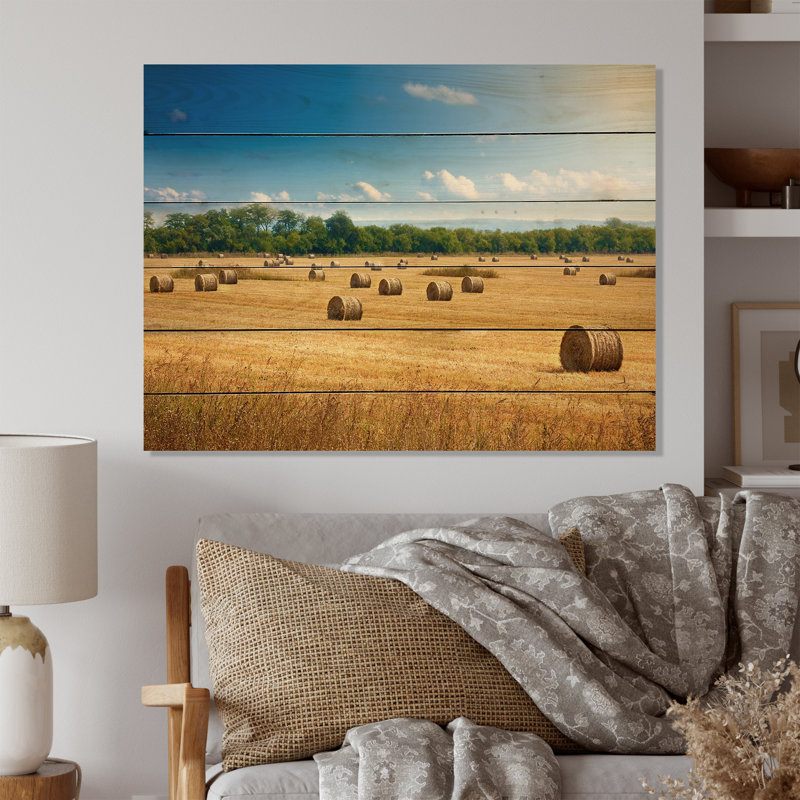 Paysage de balles de paille - décoration murale traditionnelle en bois, H 16 po x l 32 po x P 1 po