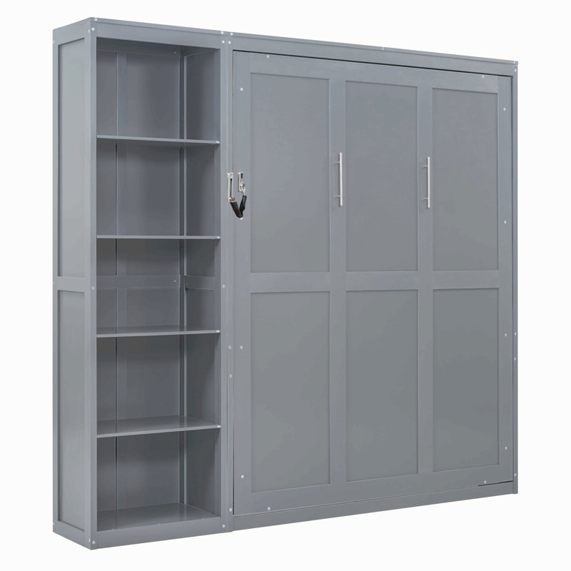 Lit escamotable mural avec tablettes Murphy, Grand lit, Gris