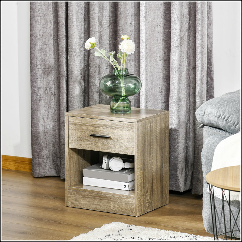 Table d'appoint, petite table de bout avec tablette de rangement et tiroir, table de chevet moderne pour la chambre à coucher