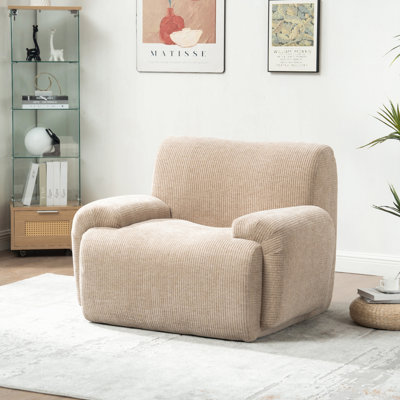 Fauteuil d'appoint surdimensionné en chenille de 42 po de large beige, chaise longue rembourrée à siège profond, fauteuil de lecture confortable pour le salon et la chambre à coucher