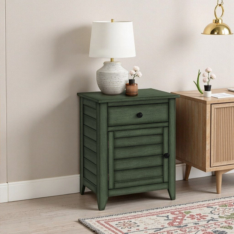 Table d'appoint en placage de bois de 25 pouces de hauteur avec tiroir de rangement et table de bout ou de chevet transitionnelle pour armoire pour chambre à coucher