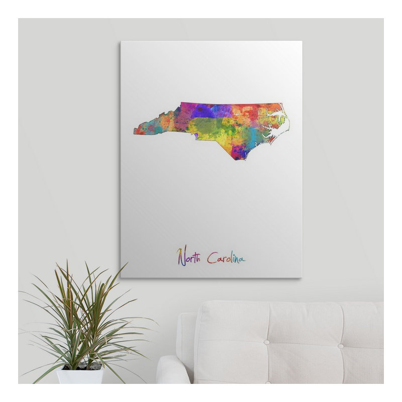 Francy «North Carolina Map» par Abarca, impression, Toile, H 36 po x l 27 po x P 1,5 po