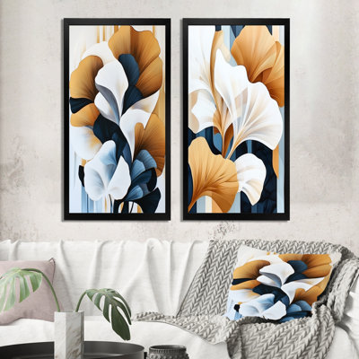 Ginkgo in Golden Silence I - Japandi Wall Art Set of 2