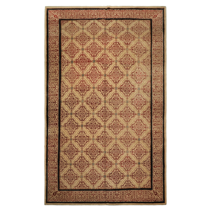 8x12'9'' Tibetano Hand Knotted Wool & Silk Beige Tibetan Transitional Patterned Rug