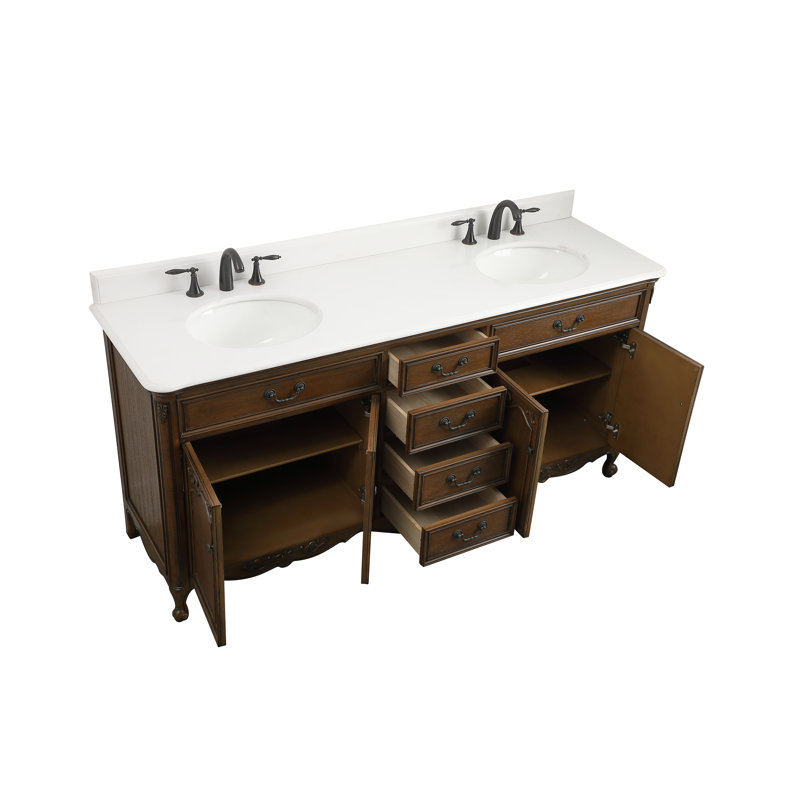 Ensemble de meuble-lavabo double 72 po Angelique, Chêne foncé, Blanc pur