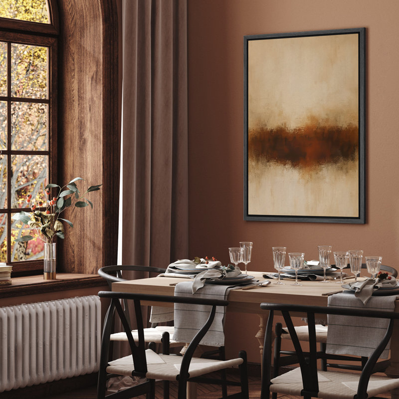 Reproduction de paysage abstrait beige encadré sur toile, pour la décoration du salon, H 24 po x l 16 po, Cadre flottant