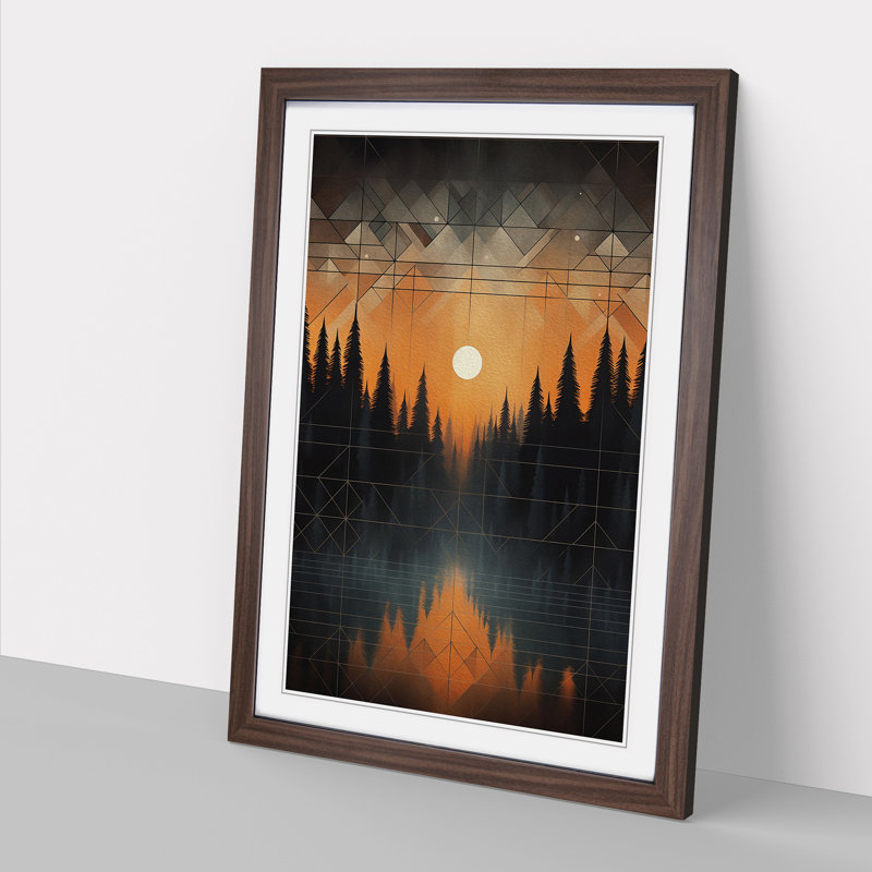 Winter Forest Geometric - Single Picture Frame Print on Wood, 64cm H x 46cm W x 2cm D, Walnut