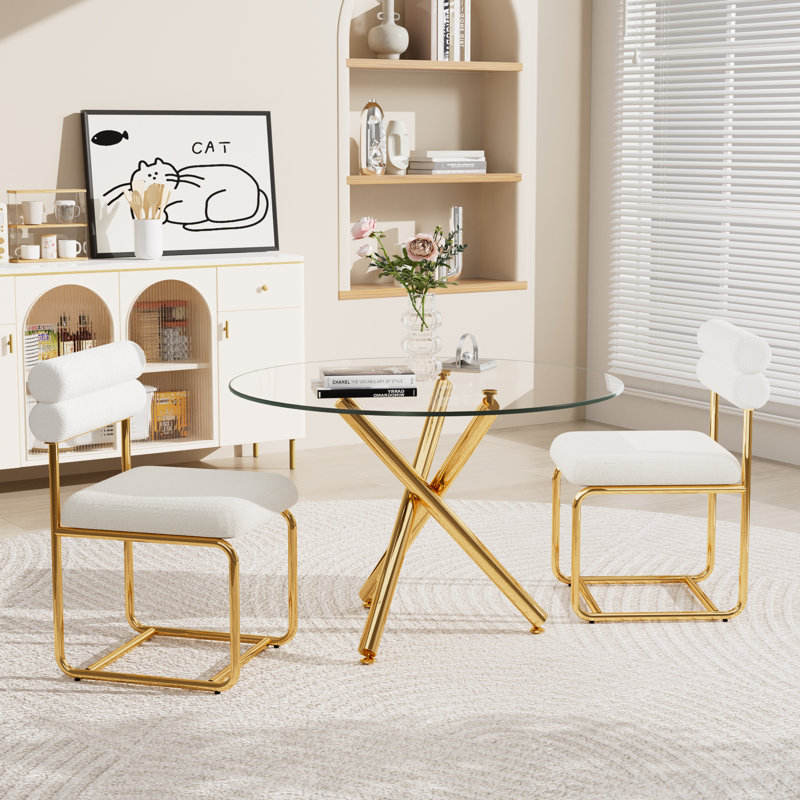 Round Glass Dining Table Set, 3, 30'' H X 39'' L X 39'' W
