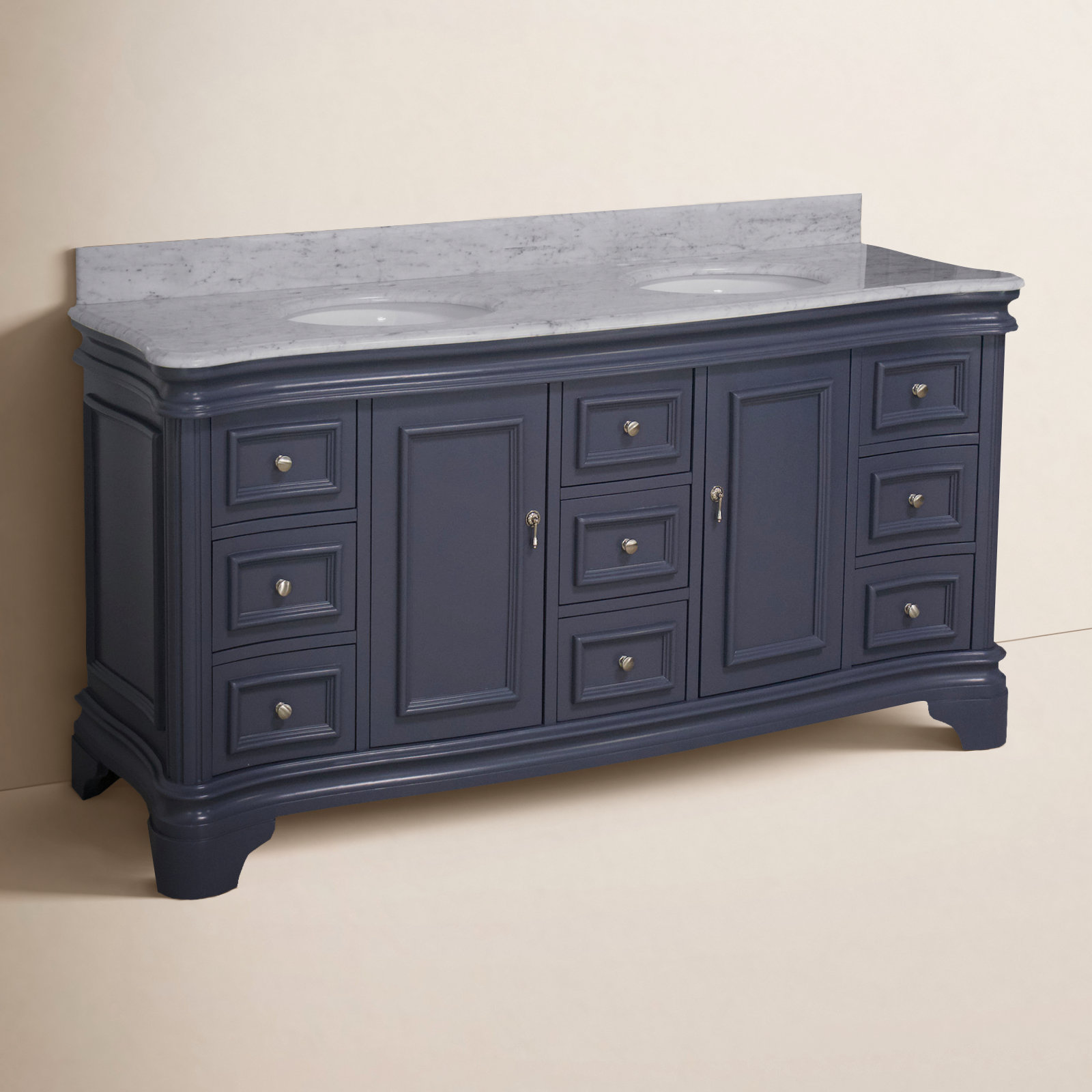 Twain 72" Double Bathroom Vanity Set, Carrara Marble, Marine Gray