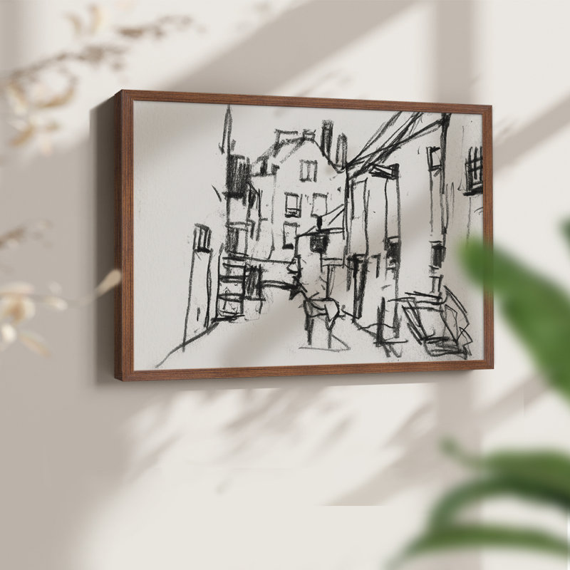 Croquis rétro, VI, reproduction encadrée, Noyer, H 22 po x l 28 po