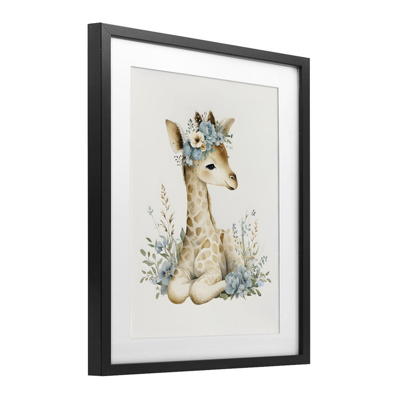 «Watercolor Nursery Giraffe», reproduction encadrée sous verre, design par LSR Design Studio, 21 x 17