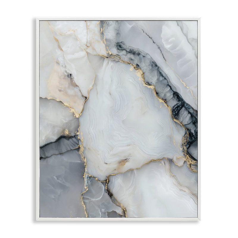 Giclée encadrée Luxe Geode Stone, design par Svetlana Aleynikova, H 30 po x l 24 po, Giclée encadrée blanc bord de mer