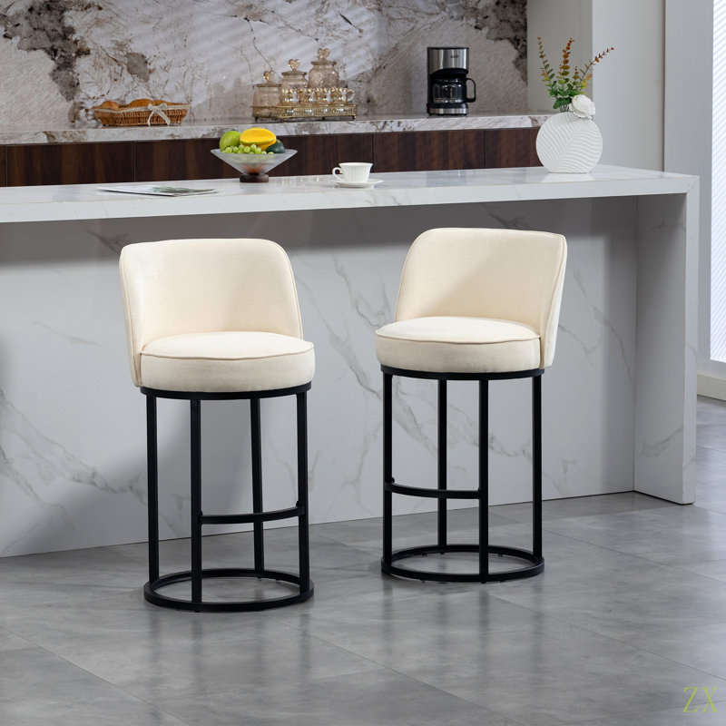 Ensemble de 2 tabourets de bar à hauteur de comptoir, tabourets de bar moderne avec dossier, tabourets de bar rembourrés en tissu de lin pour îlot de cuisine
