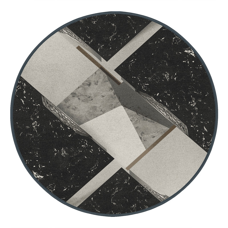 Soft Plush Eakes Modern Rustic Geometric Area Rug in Gray – Black Binding, 4' Round