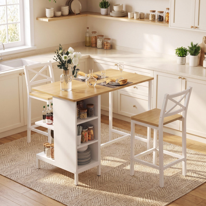 Diab 41.3" L 2-Person Counter Height Dining Set, Natural, Natural/White